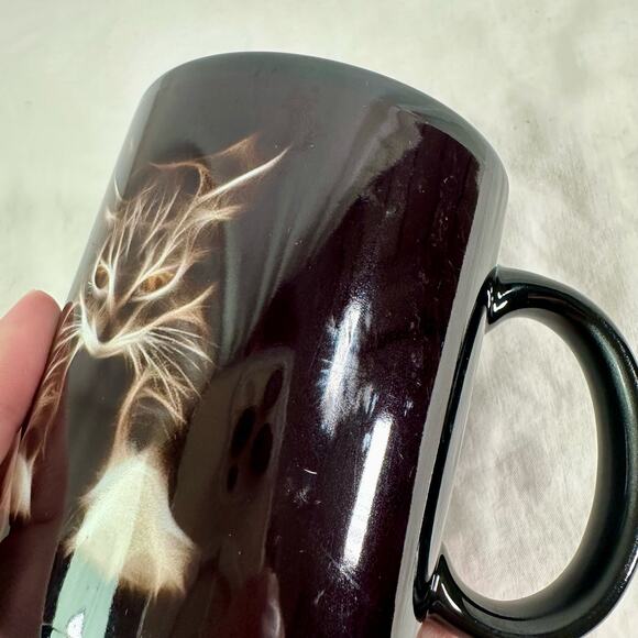 Orca Coatings Black Ceramic Brown Cat Print Coffee Mug Edgy Drinkware Dishes - Picture 8 of 11